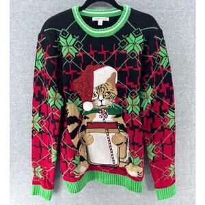 Celebrate Together Men's sz M Cat Ugly Tacky Christmas Sweater Holiday